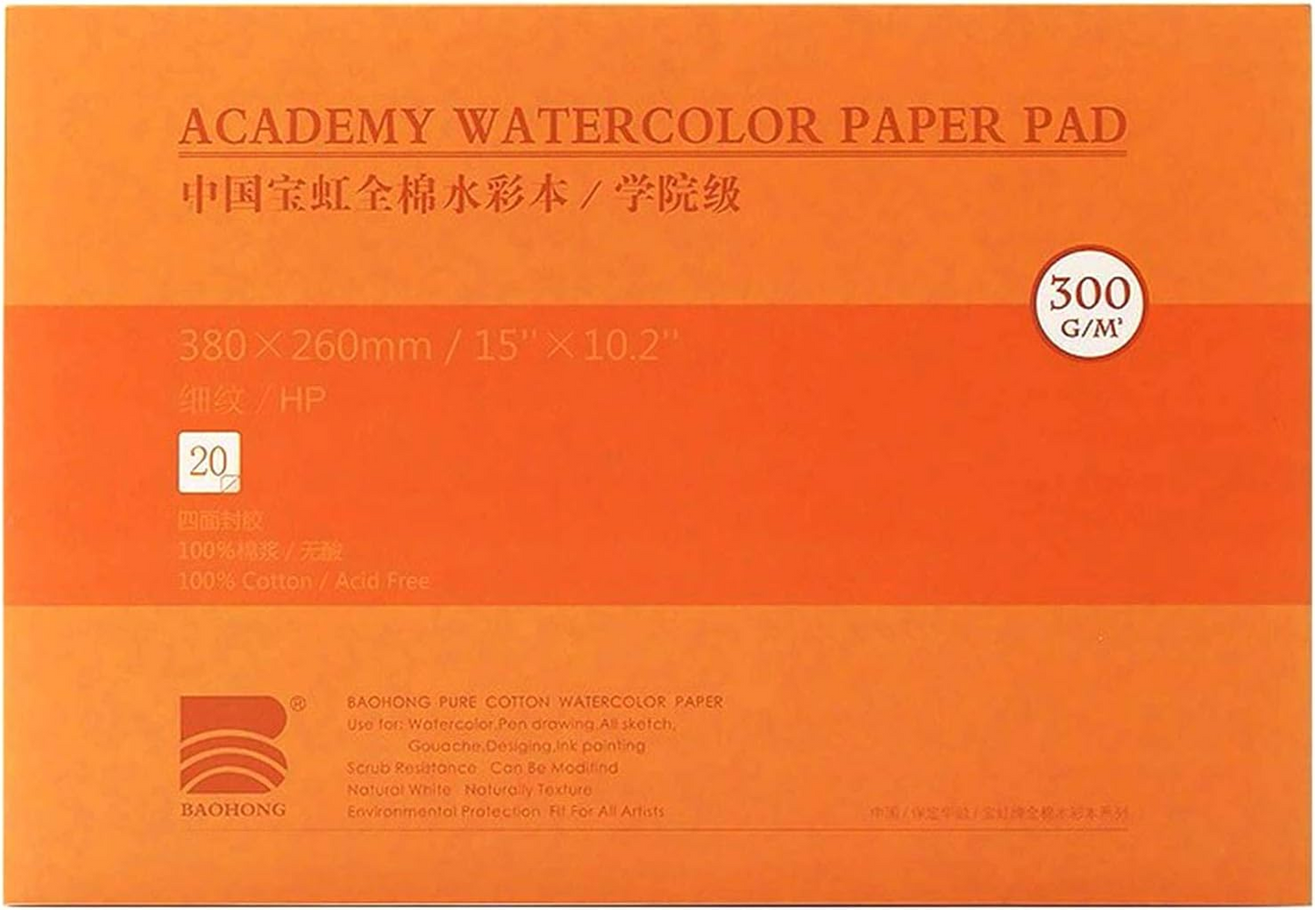 Acadamy 100% Cotton Watercolor Pads – Cold Press, Hot Press & Rough Grain – 140lb/300gsm – 20 Sheets for Painting & Drawing – Acid-Free, Art Paper – Ideal for Artists & Beginners