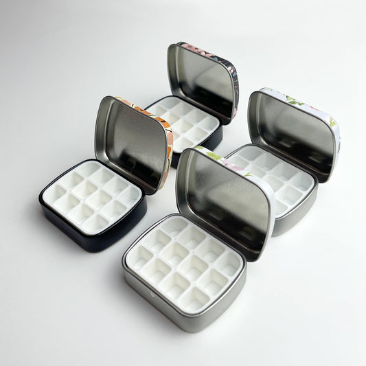 FCLUB 4 Pcs Mini Empty Watercolor Tin 12 Wells Portable Metal Watercolor Palette Travel Watercolor Palette with Lid Small Tiny Mini Tin Box Paint Storage Container for Light Travel Painting