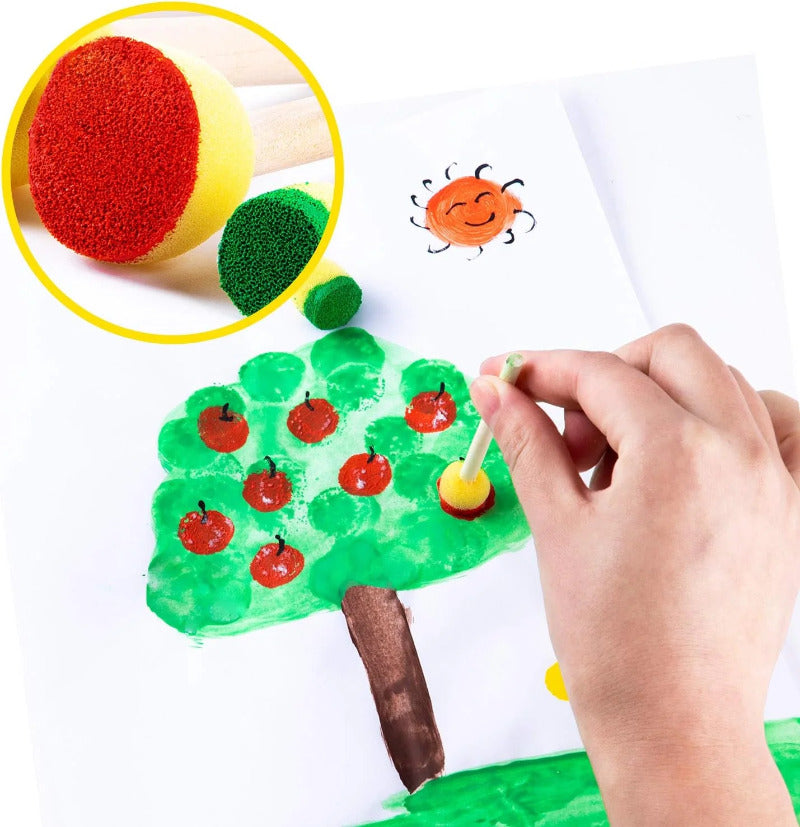 Children's Sponge Brushes Set of 6(24pcs), Mushroom Stamp Brushes for Toddler Painting, Wood Handle, Durable & Flexible Foam for Creative Crafting