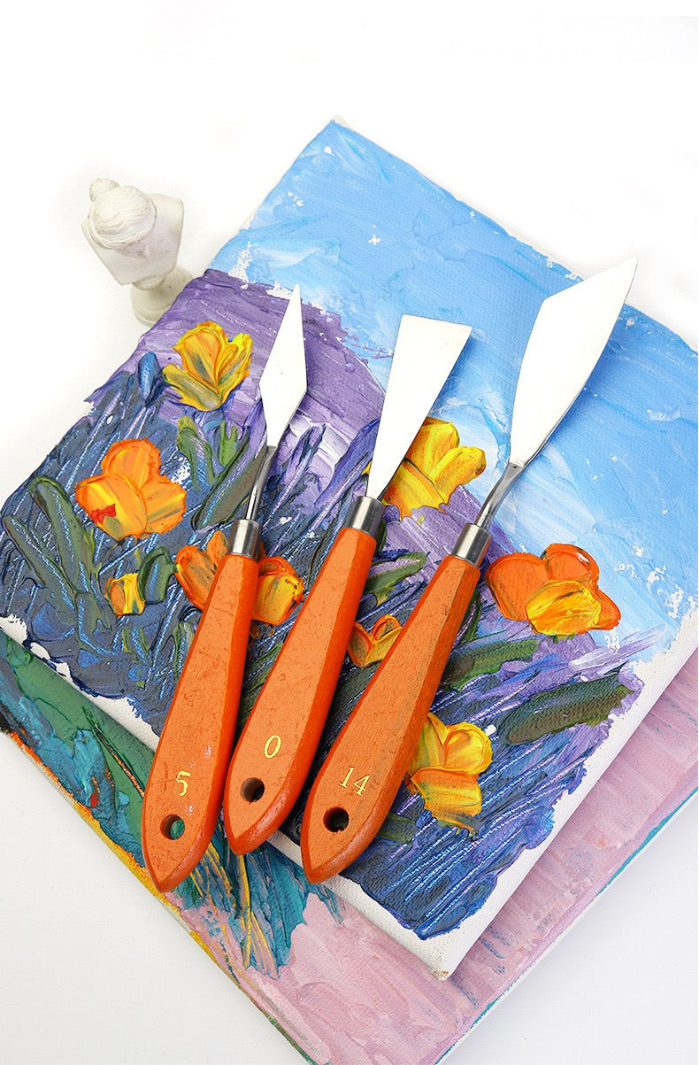 Palette Knife Set for Painting – 3PCS Stainless Steel Spatula Knives for Oil, Acrylic, and Gouache, Artist Painting Tools for Mixing & Texture Art