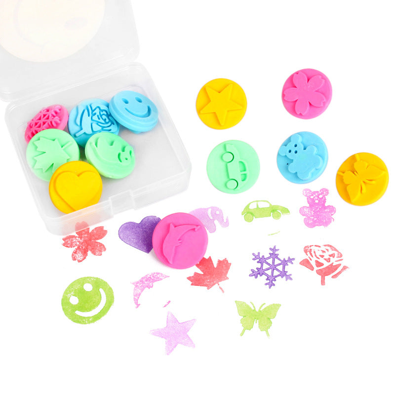 Kids Art Stamps Set – 12pcs Cute Pattern DIY Painting Stamps for Children, Reusable Soft Rubber Craft Stamps for Kindergarten Drawing & Doodling, Easy to Clean & Safe for Little Hands