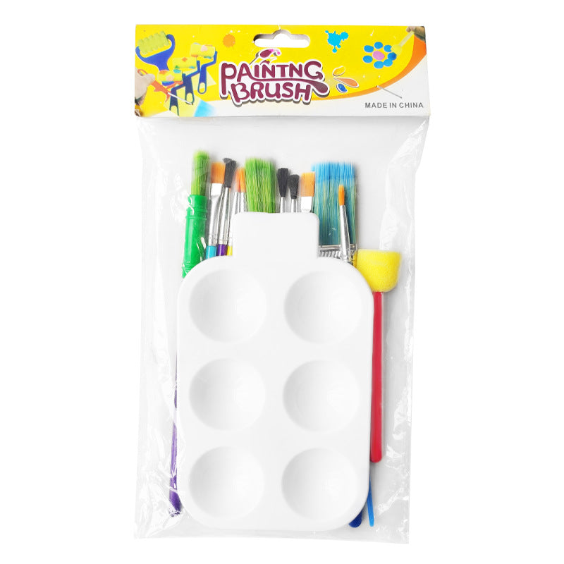 12Pcs Kids Sponge Painting Brush & 1pc Palette Set – DIY Doodle Art Kit with Nylon Paintbrushes, Washable Foam Stamps & Mixing Tray for Early Learning & Creative Play