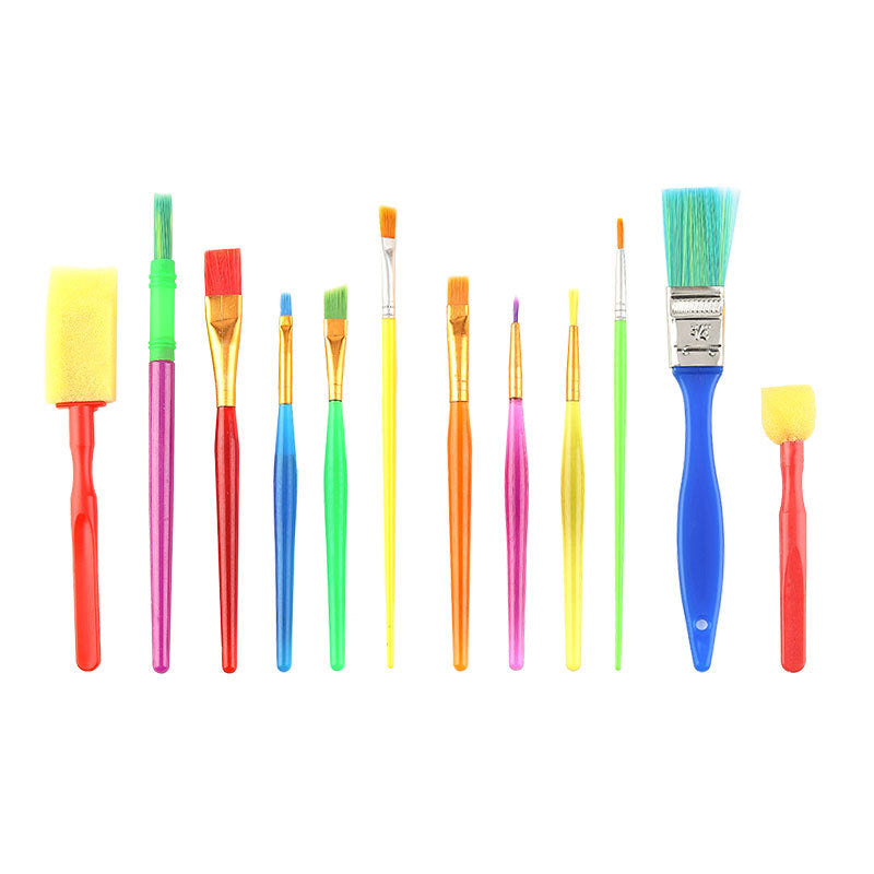 Kids Sponge Painting Brush Set - 12Pcs Watercolor Paint Brushes for Creative Art & Doodling