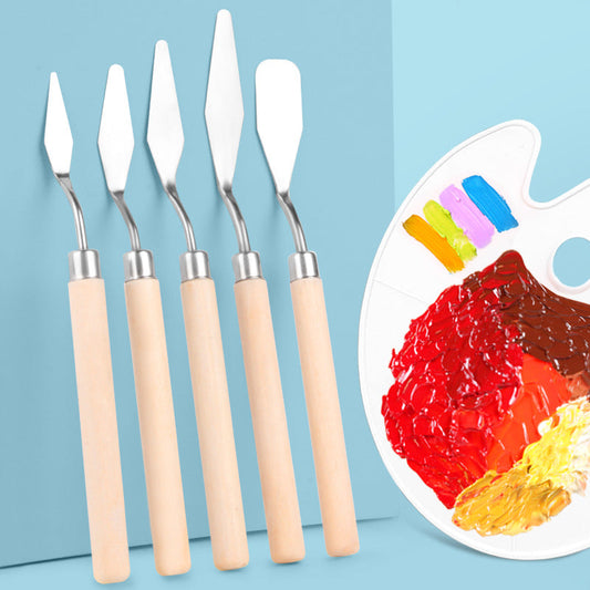 Palette Knife Set for Painting – 5PCS Stainless Steel Painting Knives with Wooden Handles, Professional Oil Paint Knives for Acrylic, Watercolor, Gouache & Texture Mixing