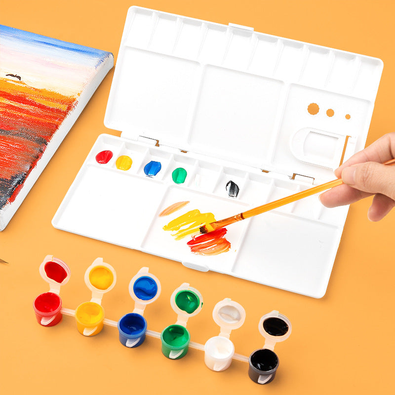 10Pcs Watercolor Palette Folding Paint Tray Plastic Painting Pallet with 25 Compartments, Thumbhole and Brush Holders, White