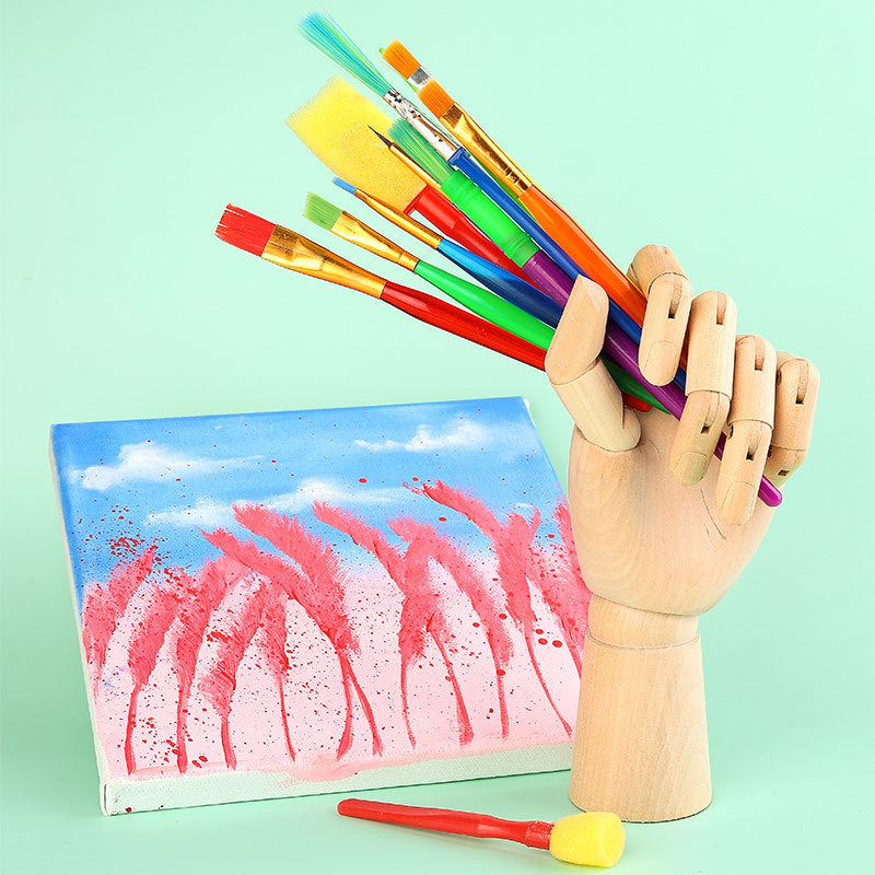 Kids Sponge Painting Brush Set - 12Pcs Watercolor Paint Brushes for Creative Art & Doodling