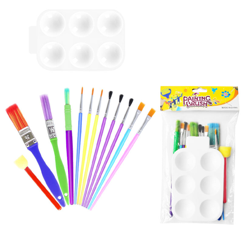12Pcs Kids Sponge Painting Brush & 1pc Palette Set – DIY Doodle Art Kit with Nylon Paintbrushes, Washable Foam Stamps & Mixing Tray for Early Learning & Creative Play