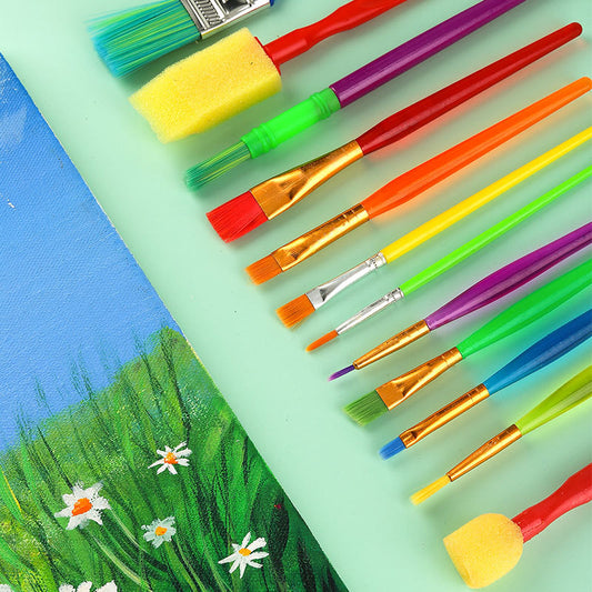 Kids Sponge Painting Brush Set - 12Pcs Watercolor Paint Brushes for Creative Art & Doodling