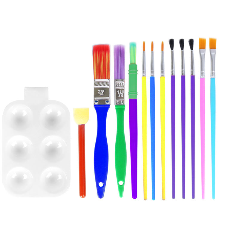 12Pcs Kids Sponge Painting Brush & 1pc Palette Set – DIY Doodle Art Kit with Nylon Paintbrushes, Washable Foam Stamps & Mixing Tray for Early Learning & Creative Play