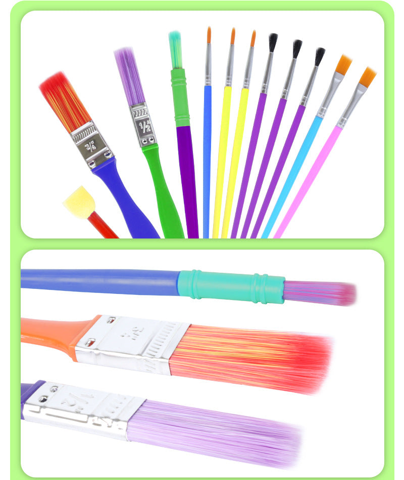12Pcs Kids Sponge Painting Brush & 1pc Palette Set – DIY Doodle Art Kit with Nylon Paintbrushes, Washable Foam Stamps & Mixing Tray for Early Learning & Creative Play