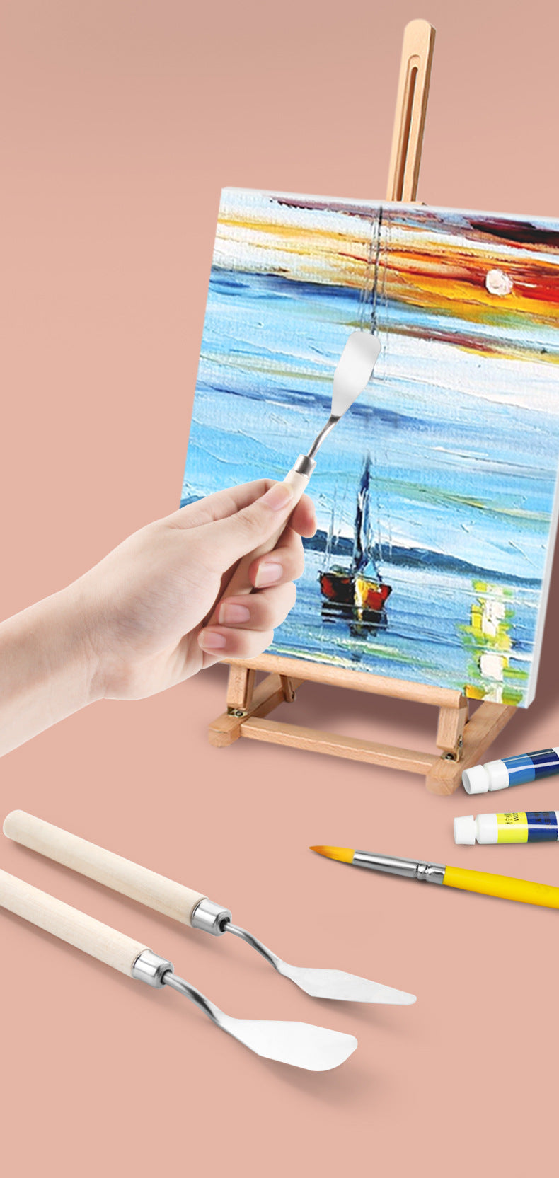 Palette Knife Set for Painting – 5PCS Stainless Steel Painting Knives with Wooden Handles, Professional Oil Paint Knives for Acrylic, Watercolor, Gouache & Texture Mixing