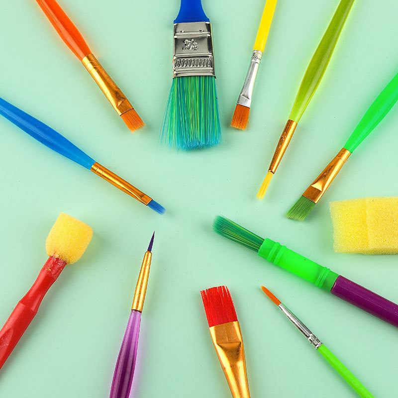 Kids Sponge Painting Brush Set - 12Pcs Watercolor Paint Brushes for Creative Art & Doodling