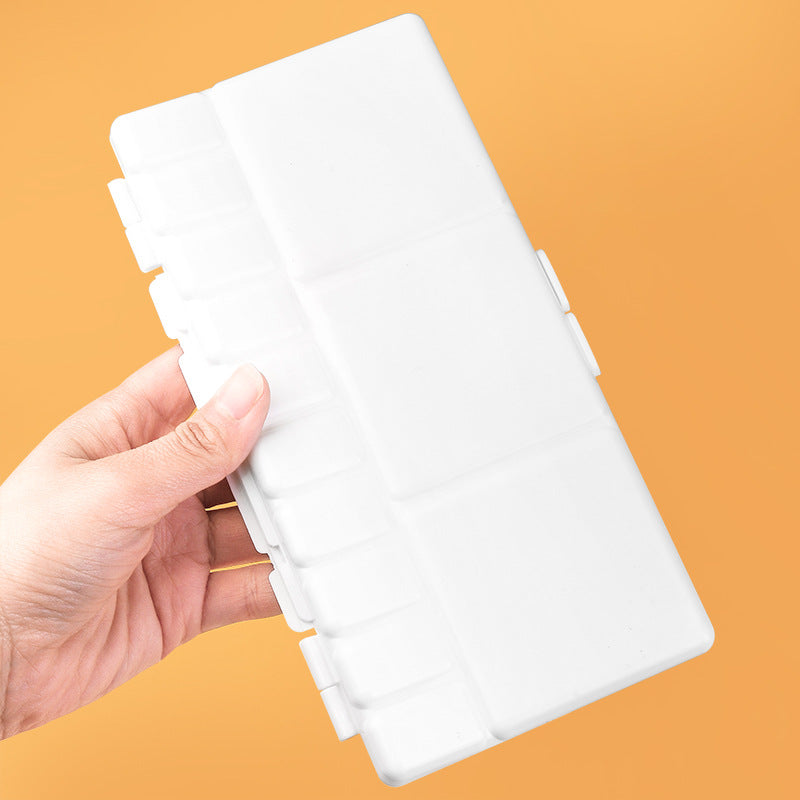 10Pcs Watercolor Palette Folding Paint Tray Plastic Painting Pallet with 25 Compartments, Thumbhole and Brush Holders, White