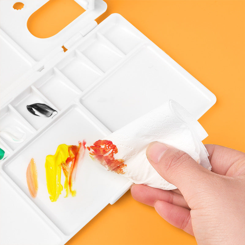 10Pcs Watercolor Palette Folding Paint Tray Plastic Painting Pallet with 25 Compartments, Thumbhole and Brush Holders, White