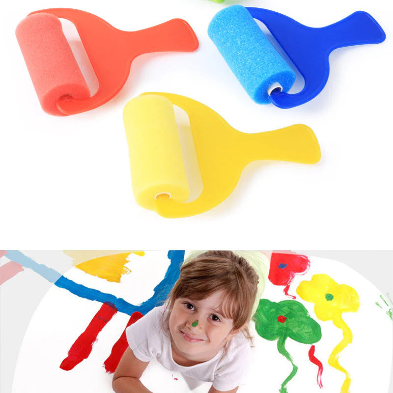 Kids DIY Sponge Paint Roller Set – 4pcs Colorful EVA Foam Painting Rollers, Easy-to-Clean Art Brushes for Toddler Doodling & Early Learning, Creative Preschool Painting Tools