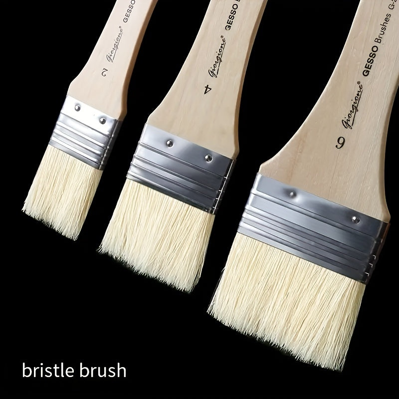 3pcs Plate Brush Set Bristle Nylon Oil Painting Acrylic Gouache Wall Painting Brush