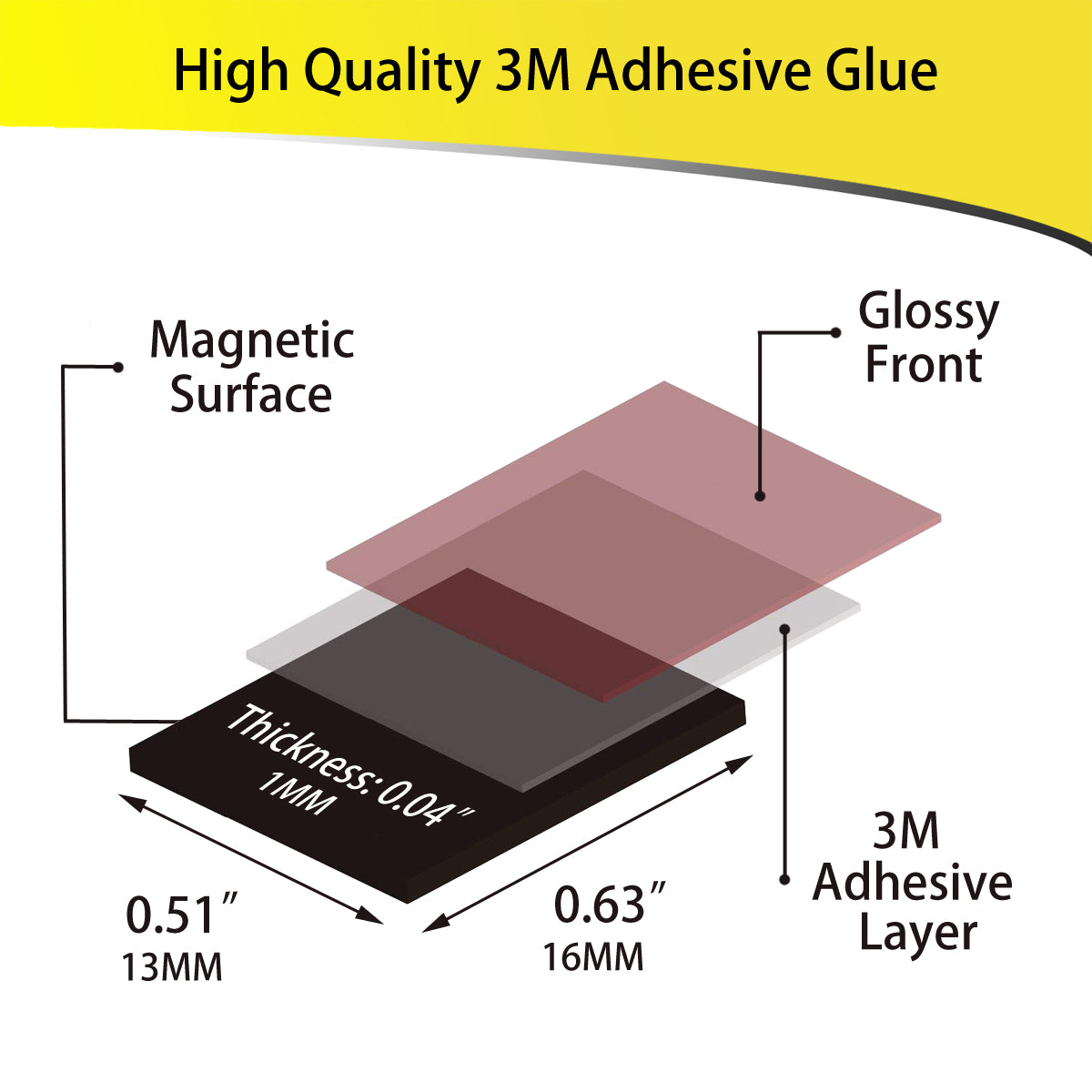 High quality 3M adhesive magnets in 16x13mm size – peel and stick with reliable hold for smooth surfaces