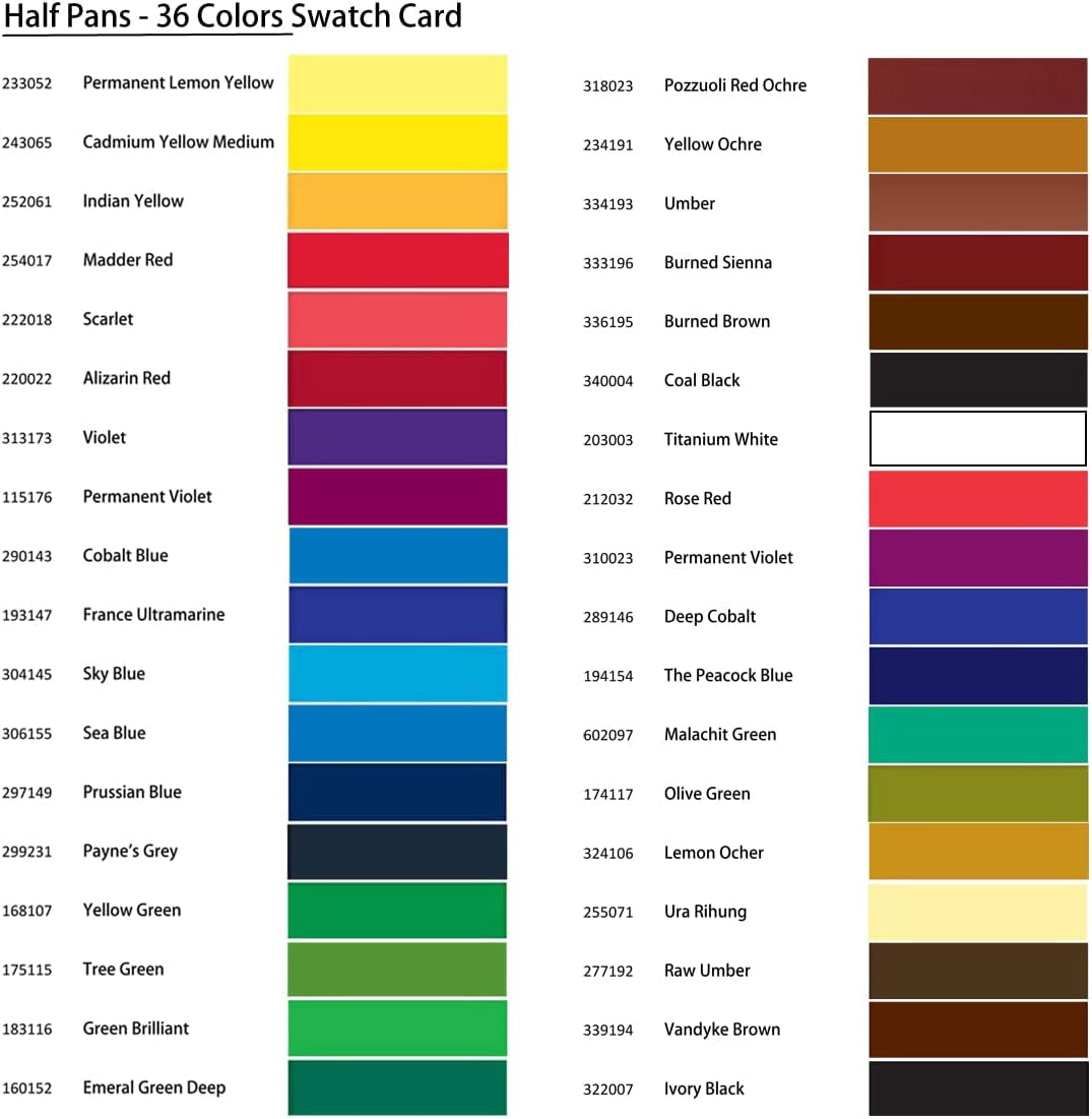 Watercolor Paint Set - 36 Colors Solid Pigment in 2ml Half Pans with Mixing Palette, Premium Water Color Paint Kit for Kids, Adults, Beginners and Artists Painting