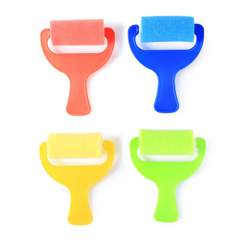 Kids DIY Sponge Paint Roller Set – 4pcs Colorful EVA Foam Painting Rollers, Easy-to-Clean Art Brushes for Toddler Doodling & Early Learning, Creative Preschool Painting Tools