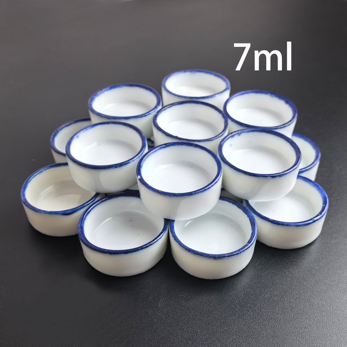 20Pcs Ceramic Watercolor Mixing Set – White Porcelain Palette Bowls with Blue Rim, 2ml/5ml/7ml/8ml Paint Pans for Watercolor, Gouache & Acrylic