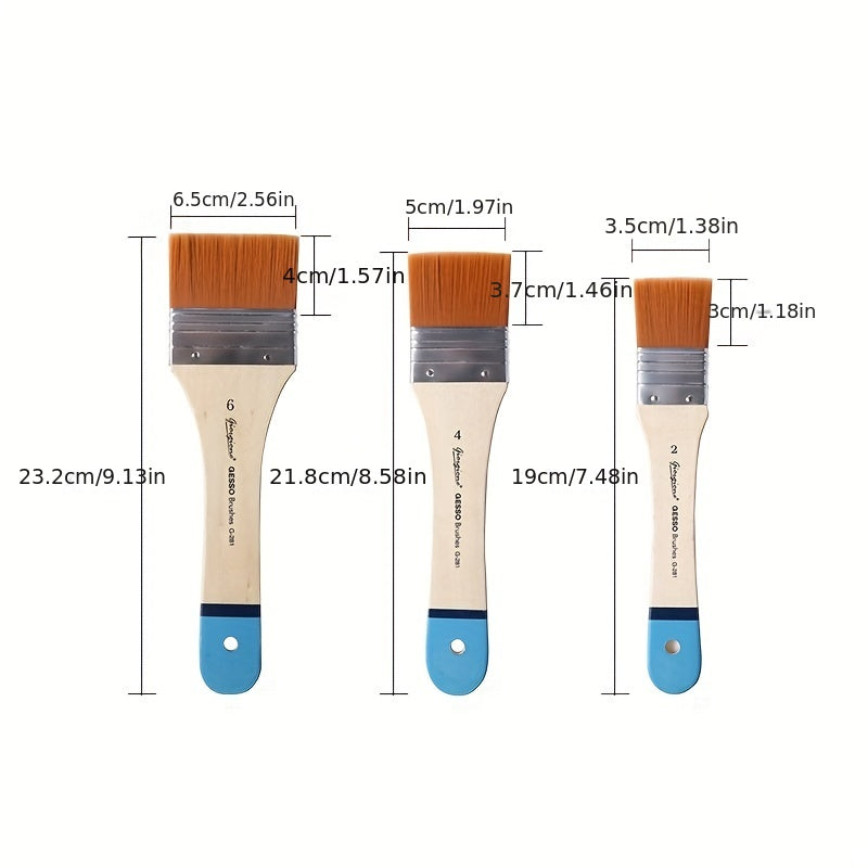 3pcs Plate Brush Set Bristle Nylon Oil Painting Acrylic Gouache Wall Painting Brush