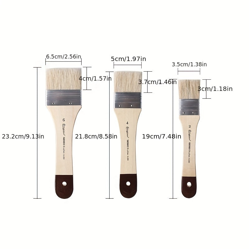 3pcs Plate Brush Set Bristle Nylon Oil Painting Acrylic Gouache Wall Painting Brush