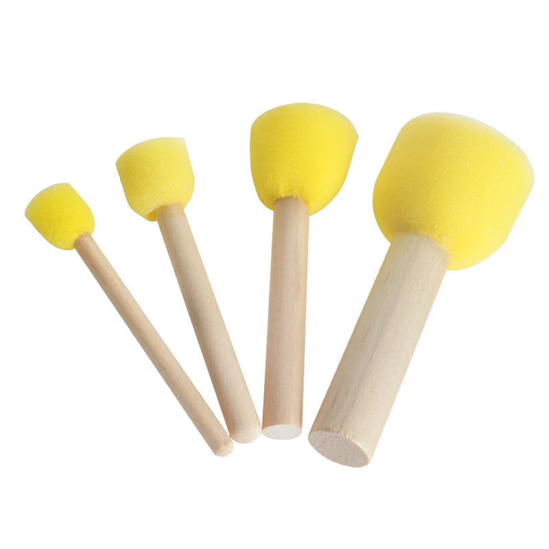 Children's Sponge Brushes Set of 6(24pcs), Mushroom Stamp Brushes for Toddler Painting, Wood Handle, Durable & Flexible Foam for Creative Crafting