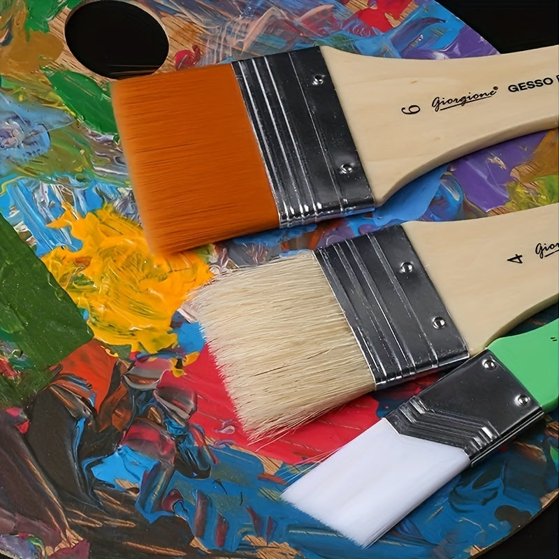 3pcs Plate Brush Set Bristle Nylon Oil Painting Acrylic Gouache Wall Painting Brush