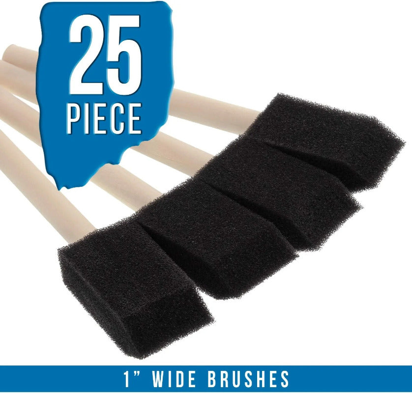 25Pcs Black Foam Paint Brushes – Wooden Handle Sponge Brushes for Kids DIY Painting, Doodling, and Early Learning Art, Washable & Reusable Art Tools for Crafts & School Projects