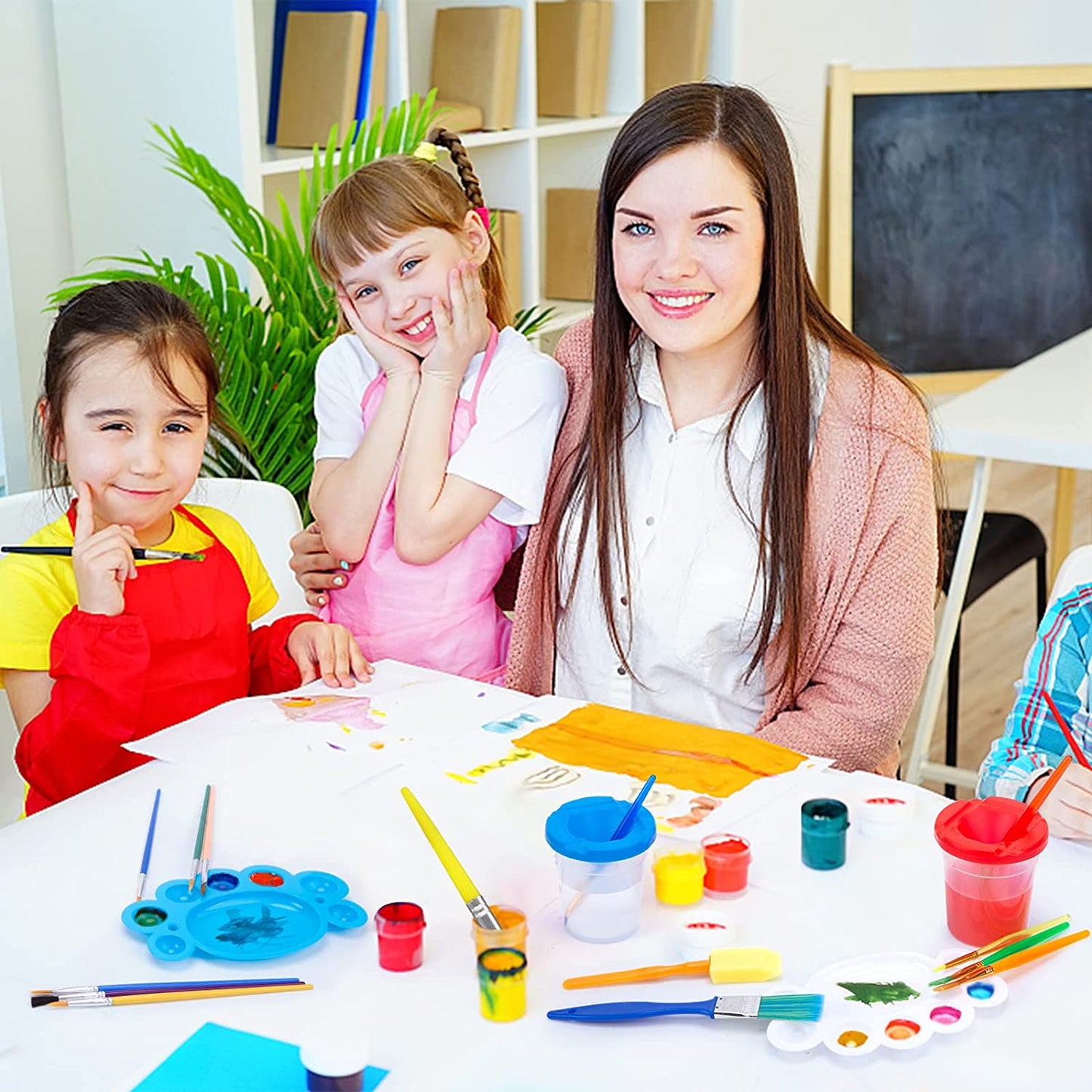 12Pcs Kids Sponge Painting Brush & 1pc Palette Set – DIY Doodle Art Kit with Nylon Paintbrushes, Washable Foam Stamps & Mixing Tray for Early Learning & Creative Play