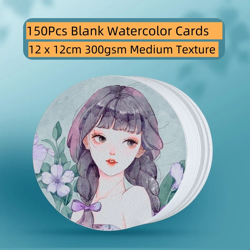 FCLUB 300 GSM Thick Round Watercolor Paper Cards – 12x12cm (4.7'') | 1000 Sheets Cold Pressed Pure Wood Pulp | Textured Blank Cards for DIY, Greeting Cards, Acrylic, Gouache & Mixed Media Painting