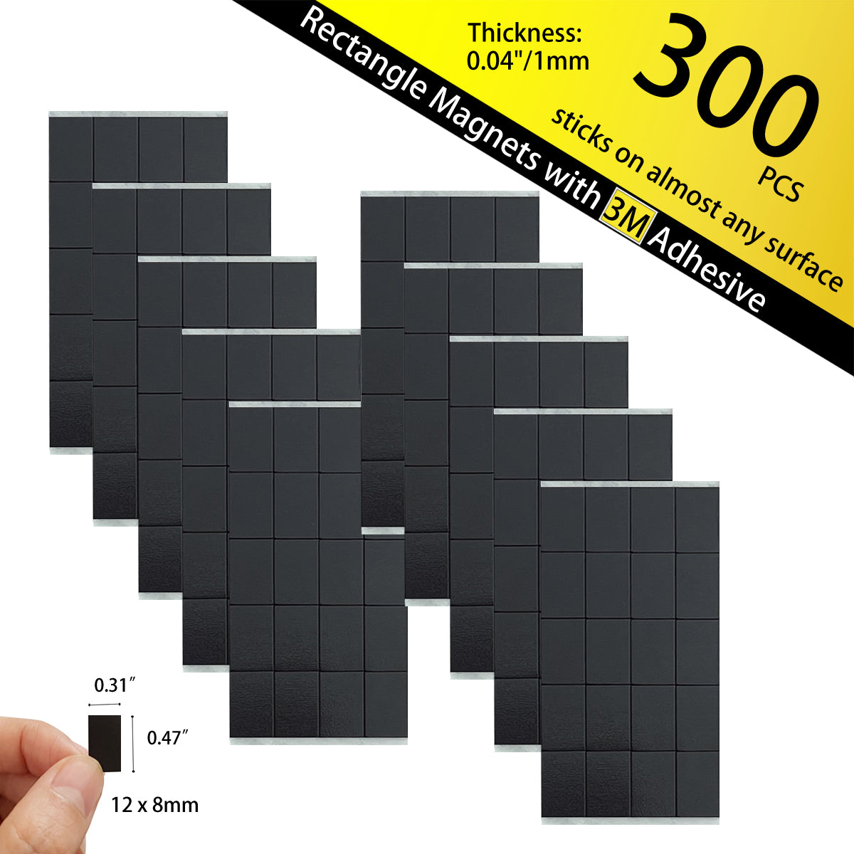 FCLUB 300pcs self adhesive rectangular magnets – 12x8mm mini magnetic strips for crafts, art, and DIY organization