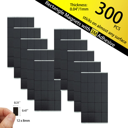FCLUB 300pcs self adhesive rectangular magnets – 12x8mm mini magnetic strips for crafts, art, and DIY organization