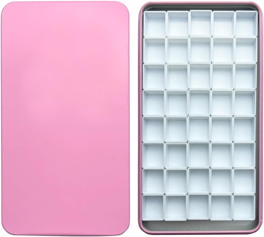 FCLUB pink watercolor palette tin with 40 empty half pans and magnetic squares, versatile DIY watercolor set ideal for customizing and repacking your own paints