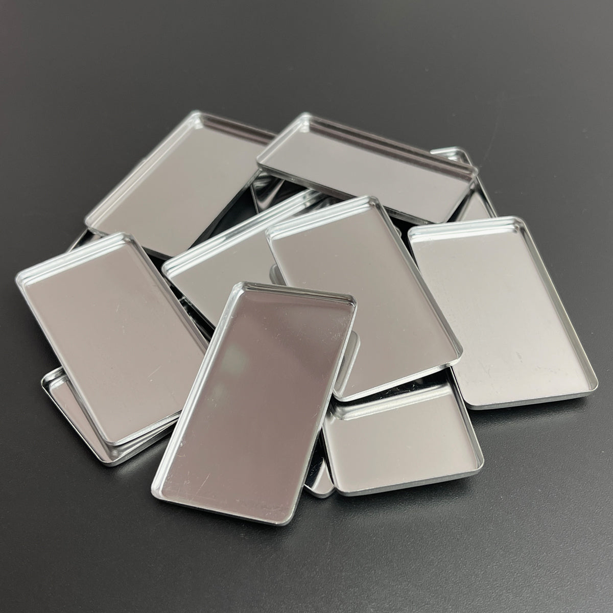 Empty rectangle metal pans for eyeshadow, lip balm, or solid perfumes – refillable and reusable