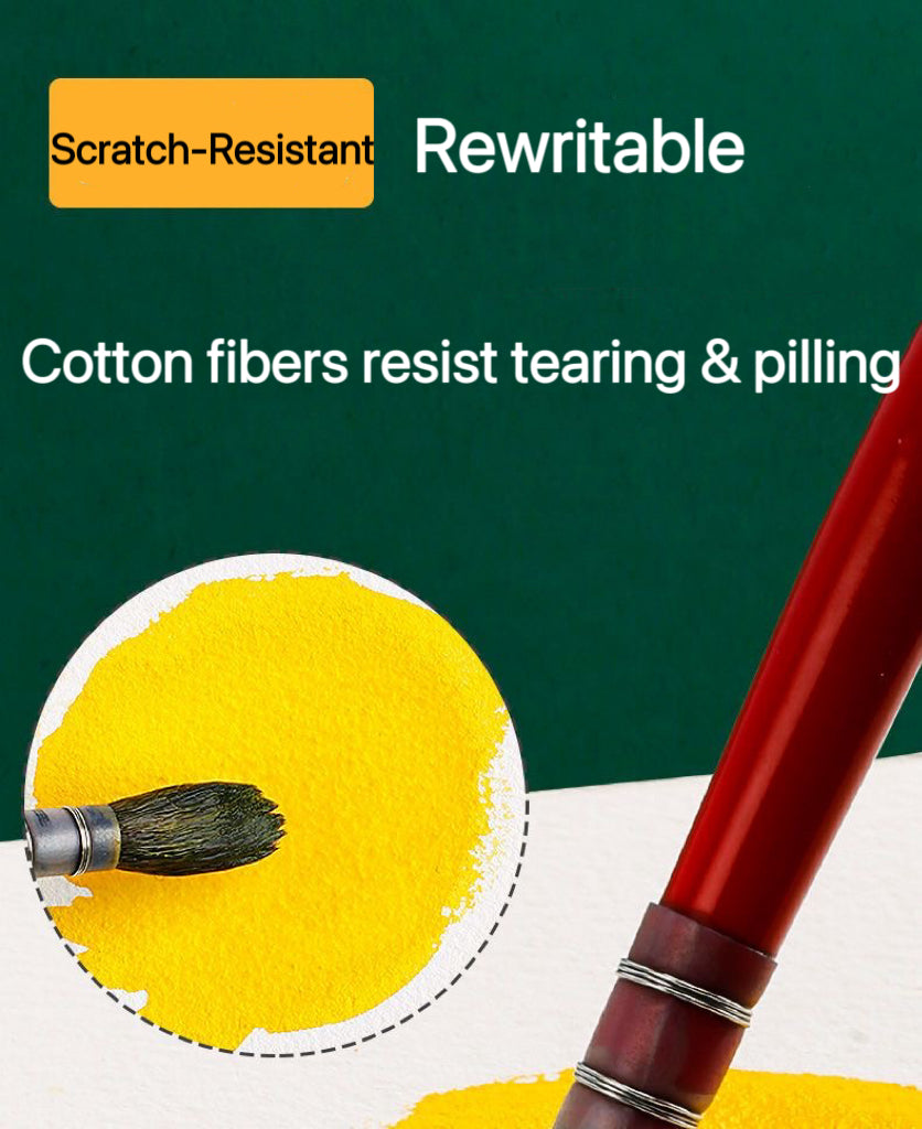 Scratch-resistant 100% cotton watercolor paper, rewritable, with fibers resisting tearing and pilling
