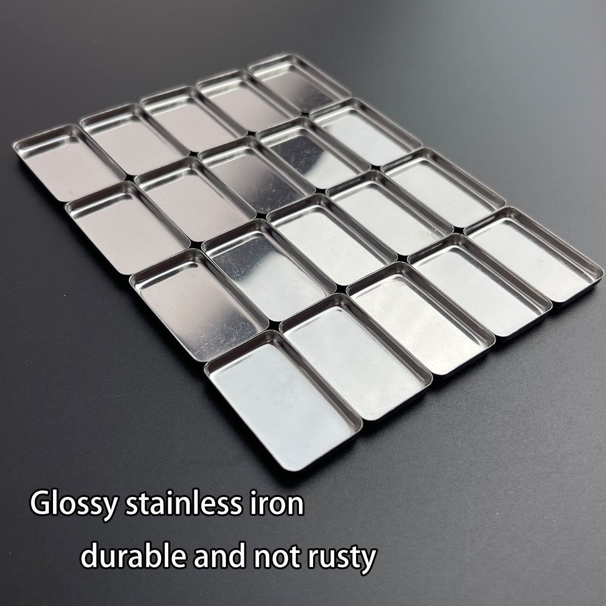 Shiny stainless iron pans – durable, rust-proof, and suitable for handmade watercolor refills or cream-based cosmetics