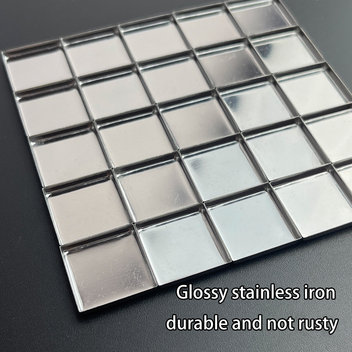 Glossy stainless square iron pans – durable, rustproof, perfect for pressed powder, solid balm, or paint samples