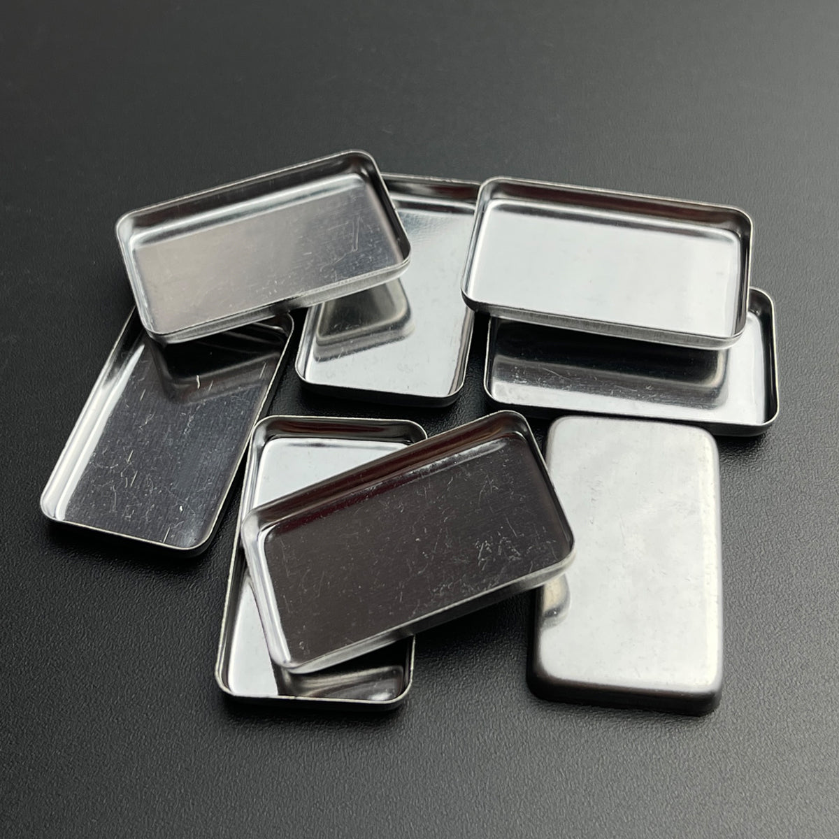 Versatile rectangle metal pans – perfect for watercolor blocks, cream blush, lip balm, or paint mixing samples