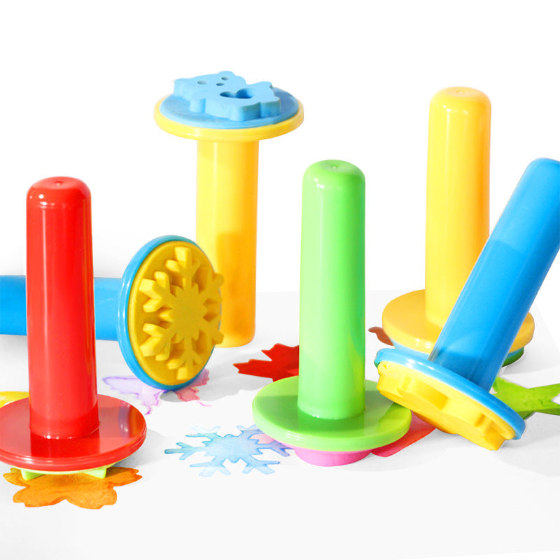 8Pcs Kids Soft Rubber Stamp Brushes – DIY Doodle Painting & Stamping Set for Toddlers, Washable Reusable Art Tools for Preschool Craft, Fun Early Learning Drawing Kit