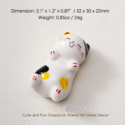 10pcs Ceramic Cat Chopstick Rests – Japanese Style Porcelain Holder for Chopsticks, Forks, Spoons, Paint Brushes | Cute Cat Tableware & Gift Decor