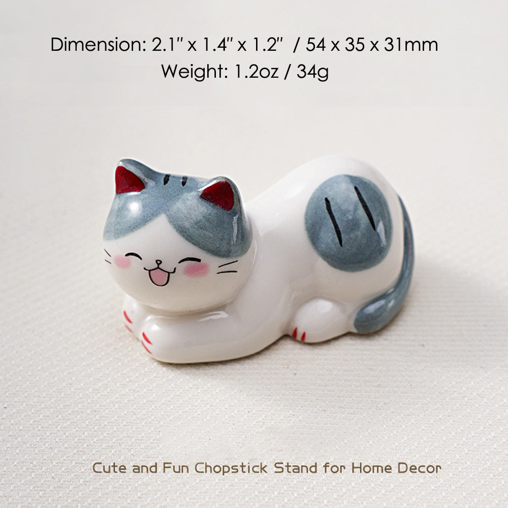10pcs Ceramic Cat Chopstick Rests – Japanese Style Porcelain Holder for Chopsticks, Forks, Spoons, Paint Brushes | Cute Cat Tableware & Gift Decor