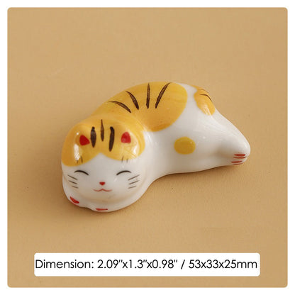 10pcs Ceramic Cat Chopstick Holders – Japanese Porcelain Tableware Rest Set | Cute Cat Kitchen & Gift Decor