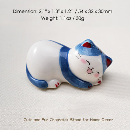 10pcs Ceramic Cat Chopstick Rests – Japanese Style Porcelain Holder for Chopsticks, Forks, Spoons, Paint Brushes | Cute Cat Tableware & Gift Decor