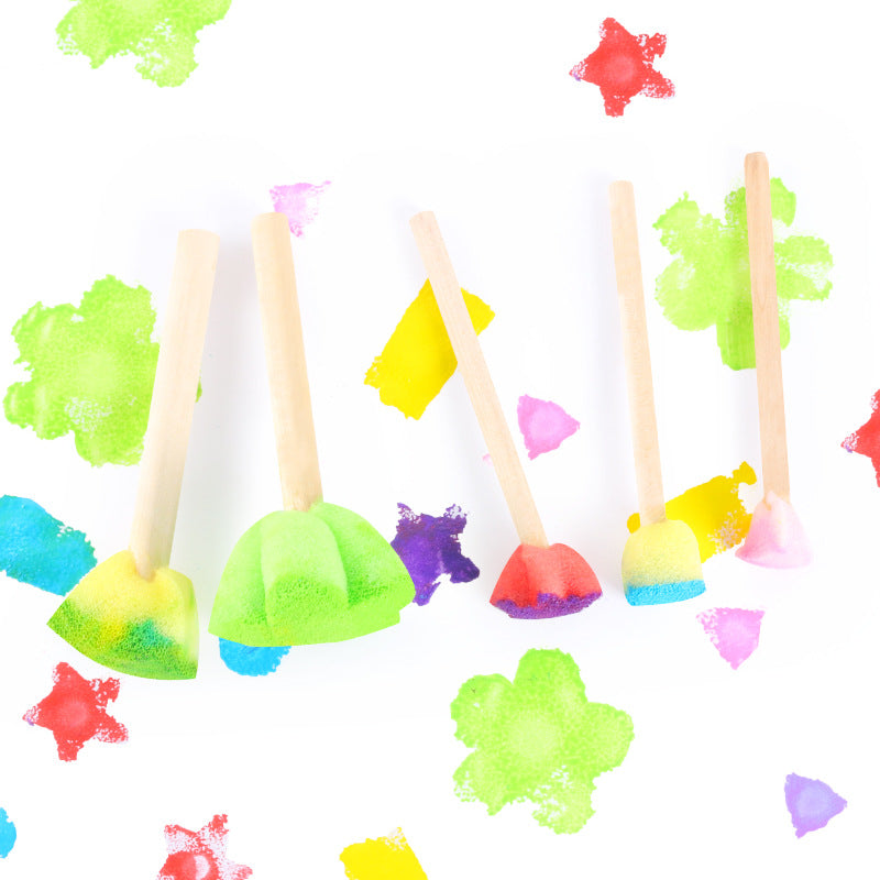 15Pcs(3 Sets) Kids Round Sponge Painting Stamps – Wooden Handle Foam Brushes for DIY Doodling, Stamping, and Early Learning Art, Washable & Reusable Craft Tools for Toddlers & Preschoolers
