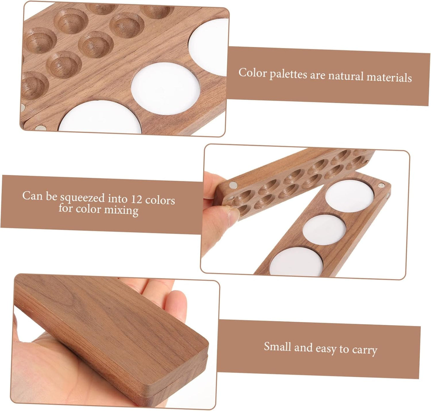 12-round wells wooden watercolor palette, compact and portable for travel painting.