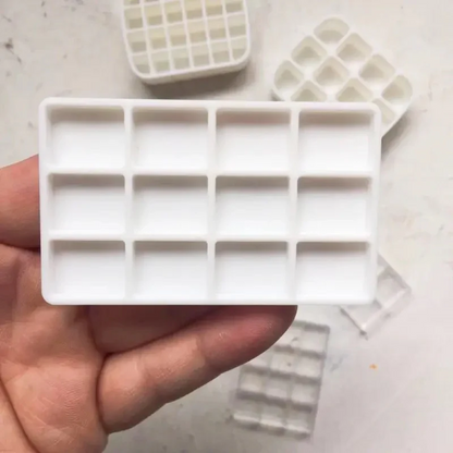 Bulk 12-Well Plastic Watercolor Pans – 1ml Connected Square & Rectangle Trays for DIY Paint Makers