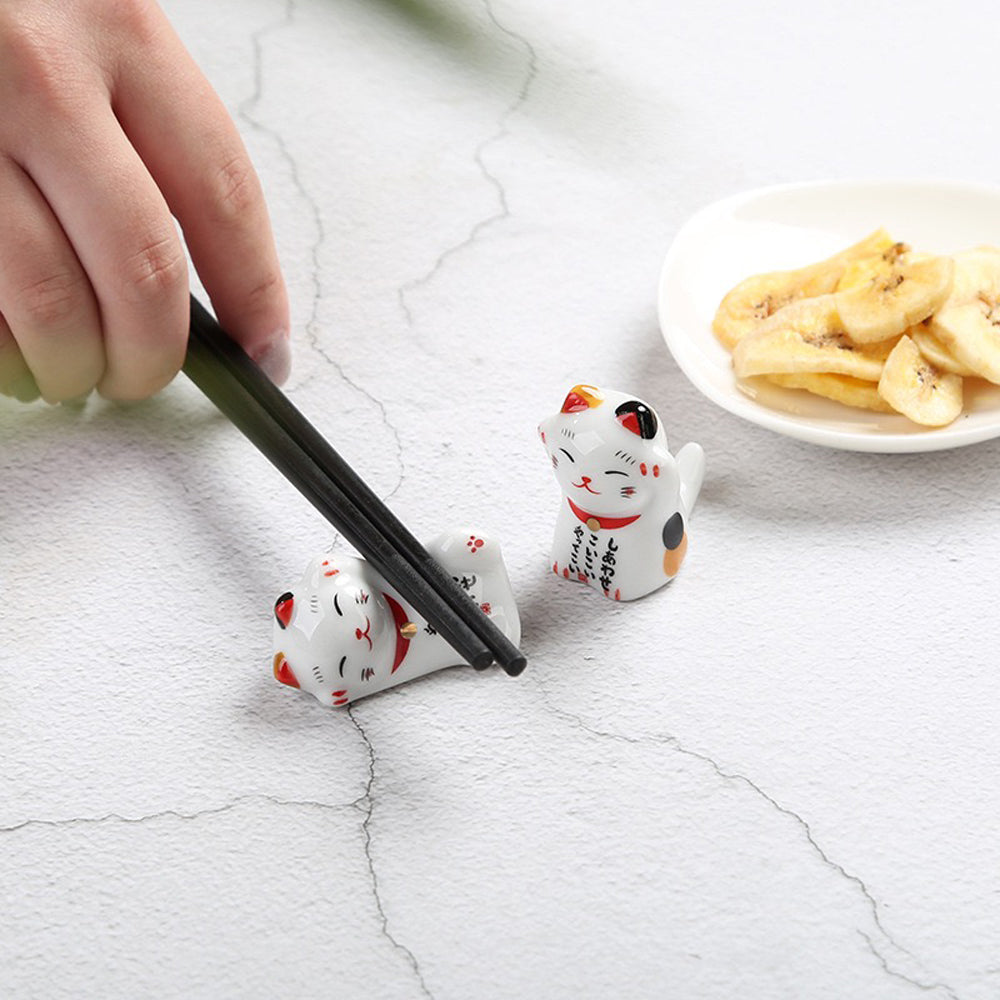 Ceramic Cat Chopstick Holders Set of 10 – Handcrafted Japanese Porcelain Rest for Chopsticks, Spoons, Forks & Brushes | Cute Cat Tableware & Gift Idea