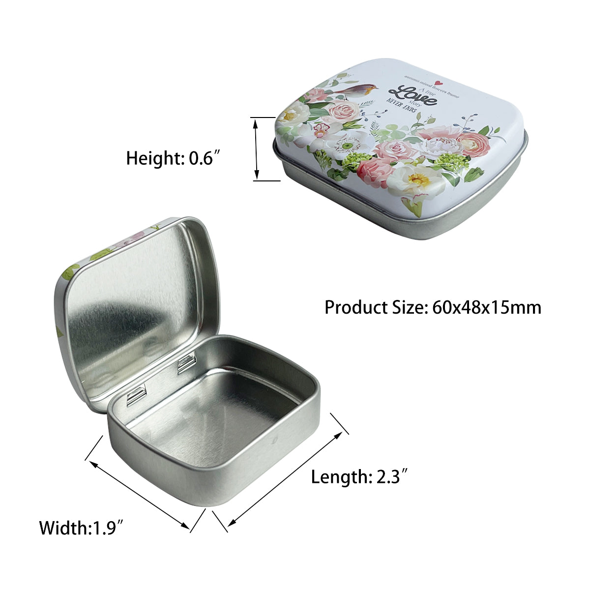 2.3 x 1.9 x 0.6 inches 50Pcs 100 Pcs Small Metal Tin Box Portable Small Container Storage Case With Solid Hinged Top for Drawing Pin Nail Art Bead Earring and Jewelry Craft Organizing