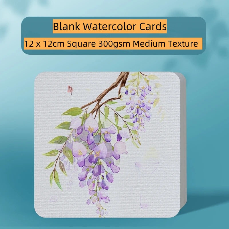 FCLUB 300 GSM Square Watercolor Paper Cards – 12x12cm (4.7'') | 150 Sheets Cold Pressed Pure Wood Pulp | Thick Textured Blank Cards for DIY, Greeting Cards, Acrylic, Gouache & Mixed Media Painting